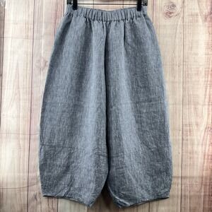 VIVID‎ 100% Linen Barrow Wide Leg Cropped Pant Relaxed Blue Size S Lagenlook